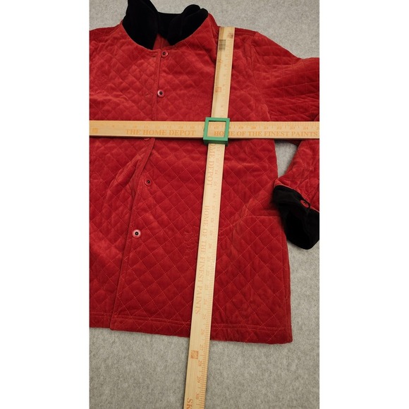 Draper's & Damon's Jacket Womens Large Red Black Quilted Floral Velvet Button Up - Picture 11 of 16